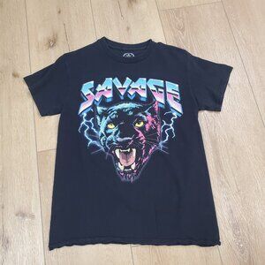 Savage Panther 80s Style T Shirt Adult Small Black Graphic Festival Band Metal